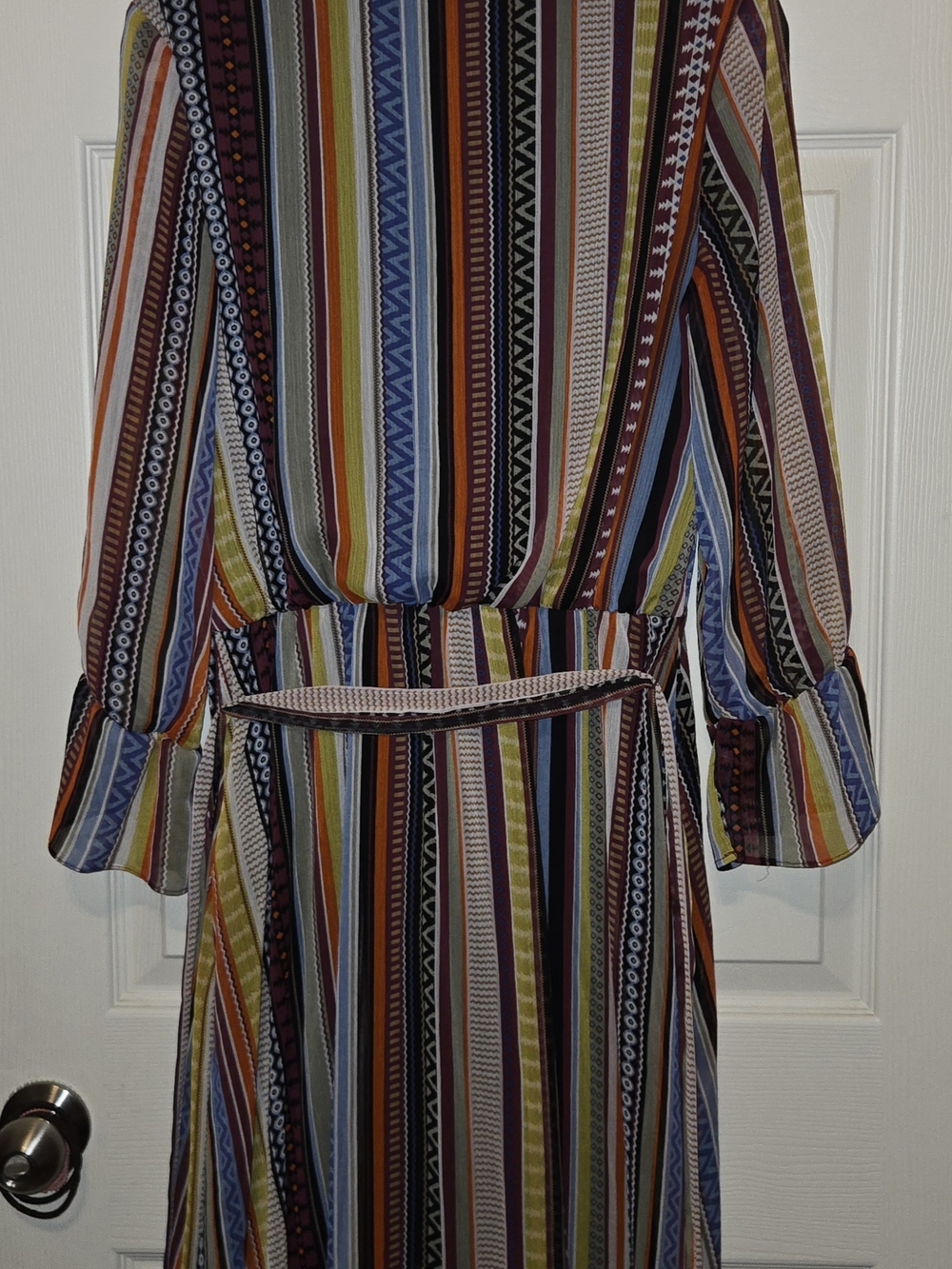 Beige by eci Multicolor Vertical Stripe Long Sleeve Dress